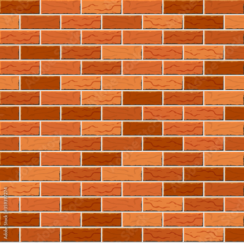 Realistic Vector brick wall seamless pattern. Flat wall texture. Red textured...