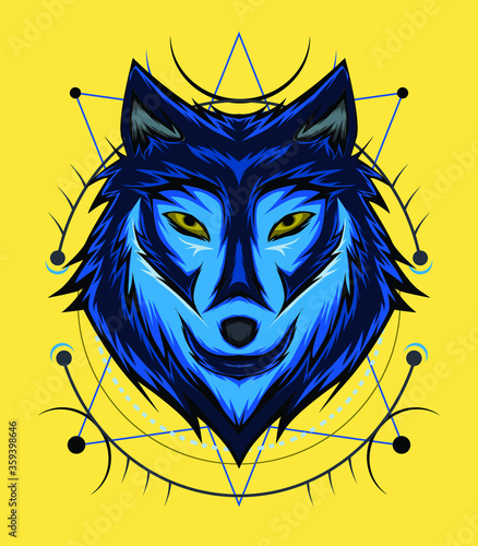wolf face vector design. Wolf mascot vector art. Frontal symmetric image of wolf looking cool. head wolves illustration.