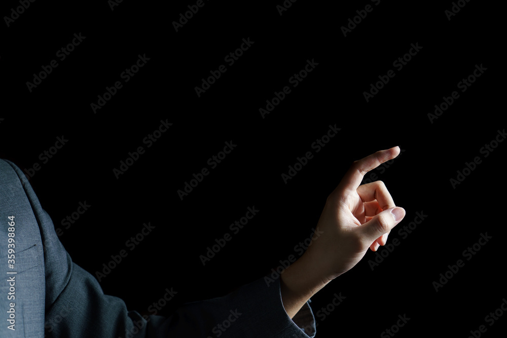 Fototapeta premium Man touching Visual screen with his finger.
