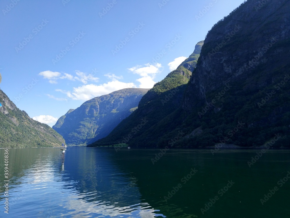 Beautiful Norwegian mountains and cliffs in the Hardangerfjord, Norway.