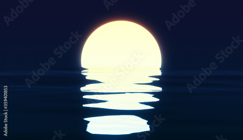 Fototapeta Naklejka Na Ścianę i Meble -  sun setting over the ocean, dark sky, 3d render