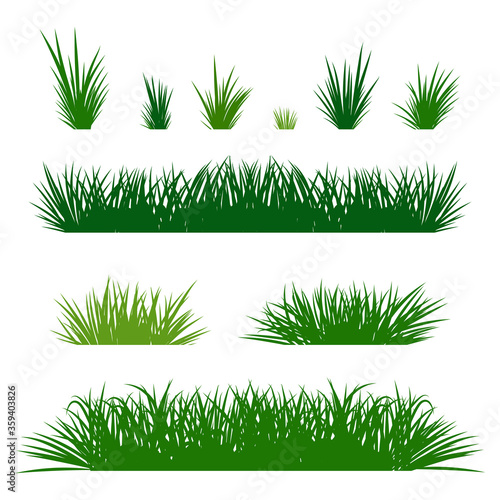 Green grass border vector cartoon set isolated on white background.