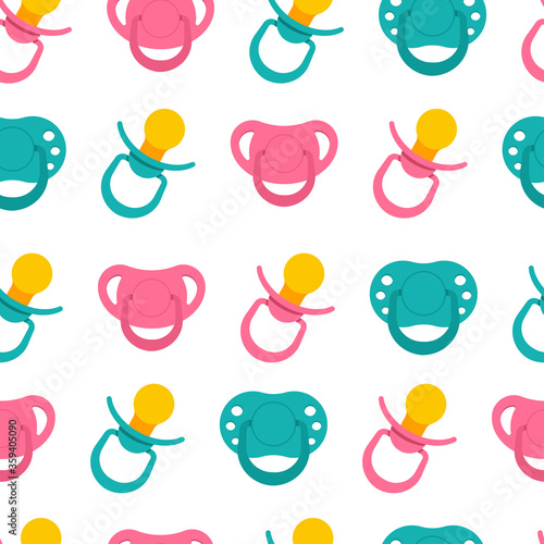 Baby pacifier vector cartoon seamless pattern on white background.