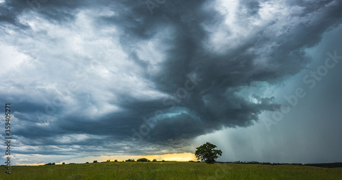 Supercell storm clouds with intense tropic rain