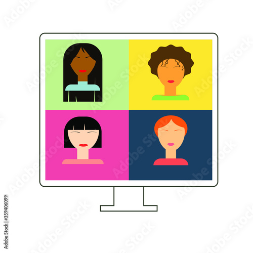 Illustration flat design concept video conference. Online meeting work from home. Vector illustration.