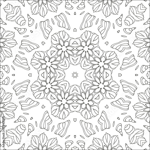 Flower coloring page for kids and adults. Relax black and white ornament. Meditative drawing coloring book. Floral template for design work. © Mila30