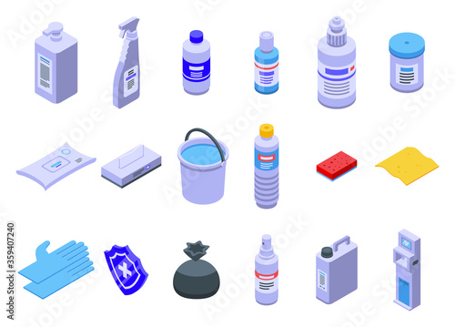 Disinfection icons set. Isometric set of disinfection vector icons for web design isolated on white background