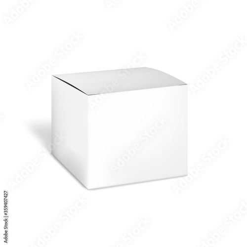Blank white square carton box, realistic vector mockup. Paper packaging template. Mock-up for design
