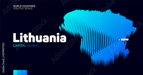 Isometric map of Lithuania with blue hexagon lines