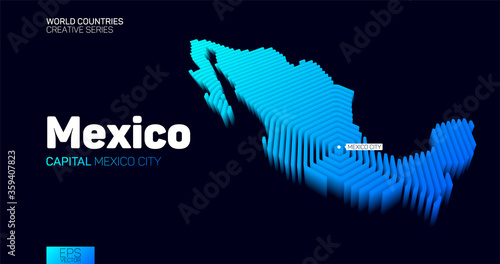 Isometric map of Mexico with blue hexagon lines