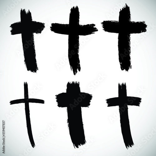 Grunge Religion Cross . Black Paint . Vector