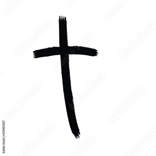 Grunge Religion Cross . Black Paint . Vector