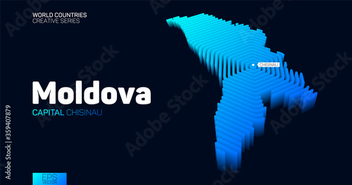 Isometric map of Moldova with blue hexagon lines
