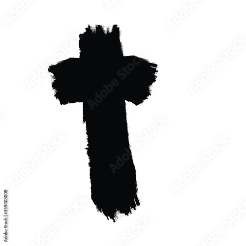 Grunge Religion Cross . Black Paint . Vector