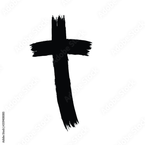 Grunge Religion Cross . Black Paint . Vector