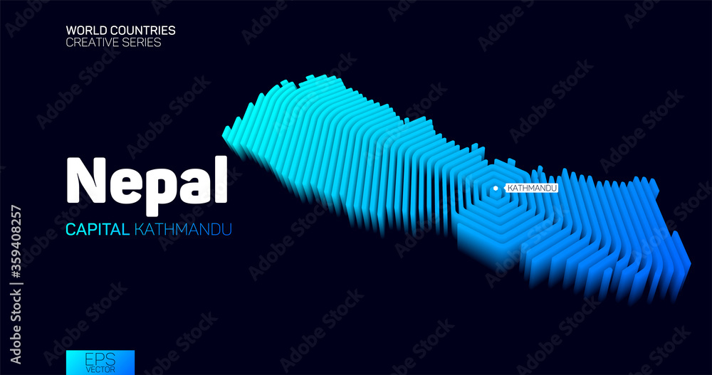 Isometric map of Nepal with blue hexagon lines Isometric map of Nepal with blue hexagon lines