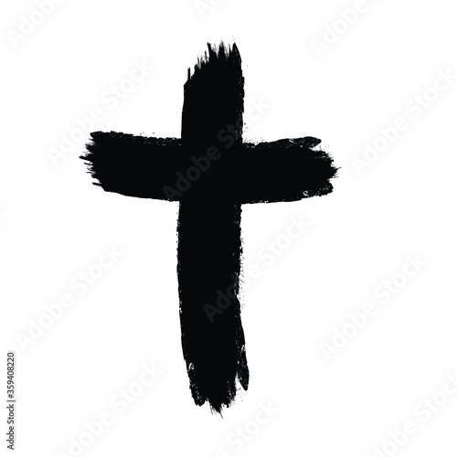 Grunge Religion Cross . Black Paint . Vector