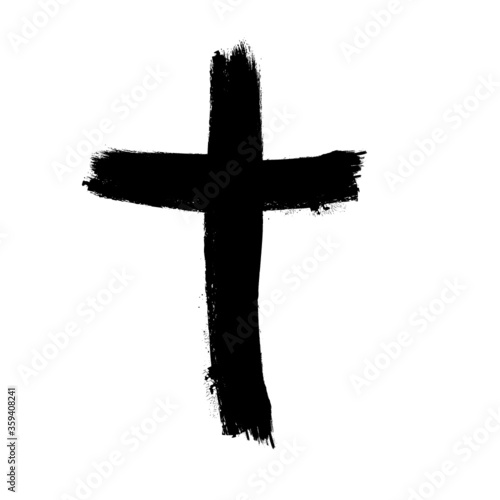 Grunge Religion Cross . Black Paint . Vector
