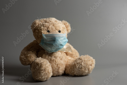 Wallpaper Mural Covid 19 Teddy bear Mask Virus  Gray background Torontodigital.ca