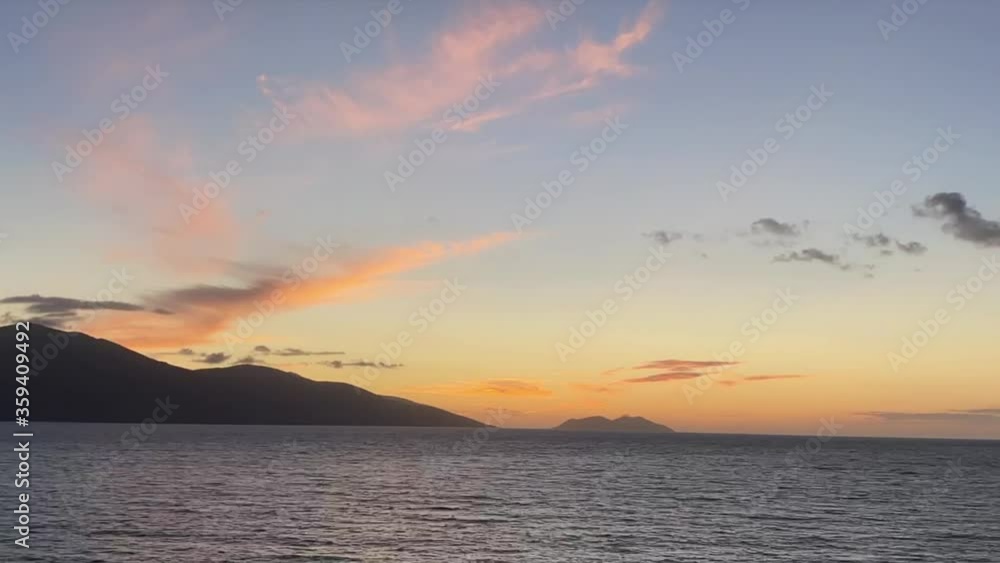 Scenic sunset over Ioninan sea in Vlore Albania time lapse. High quality 4k footage. Tourism in Albania Scenic sunset over Ioninan sea in Vlore Albania time lapse. High quality 4k footage. Tourism in Albania