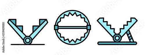 Trap icons set. Outline set of trap vector icons thin line color flat on white