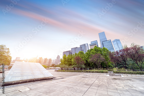 Wallpaper Mural empty, modern square and skyscrapers in modern city Torontodigital.ca
