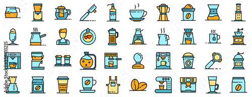 Barista icons set. Outline set of barista vector icons thin line color flat on white
