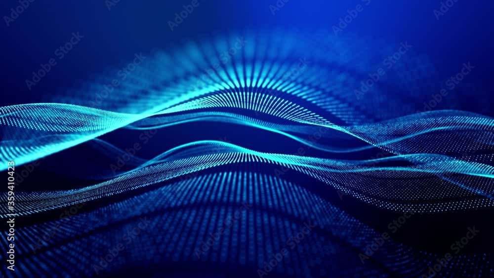 4k looped abstract background of glow particles form lines, surfaces as futuristic landscape in cyberspace or hologram. Sci-fi theme of microworld, nanotechnology or cosmic space. Blue stripes 4k looped abstract background of glow particles form lines, surfaces as futuristic landscape in cyberspace or hologram. Sci-fi theme of microworld, nanotechnology or cosmic space. Blue stripes