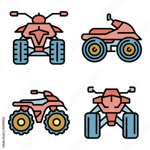Quad bike icons set. Outline set of quad bike vector icons thin line color flat on white