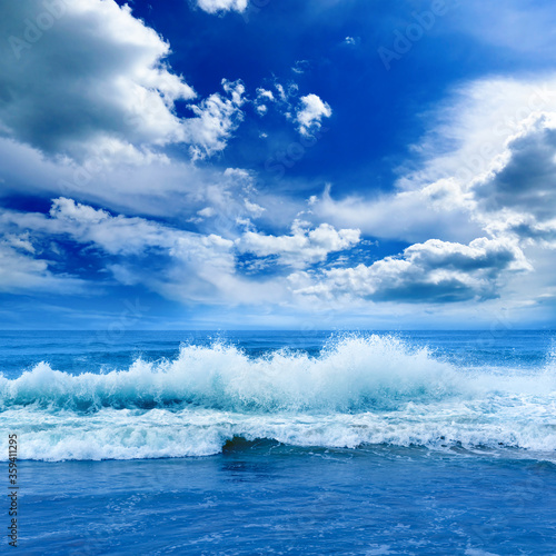 Bright ocean landscape in blue tones.