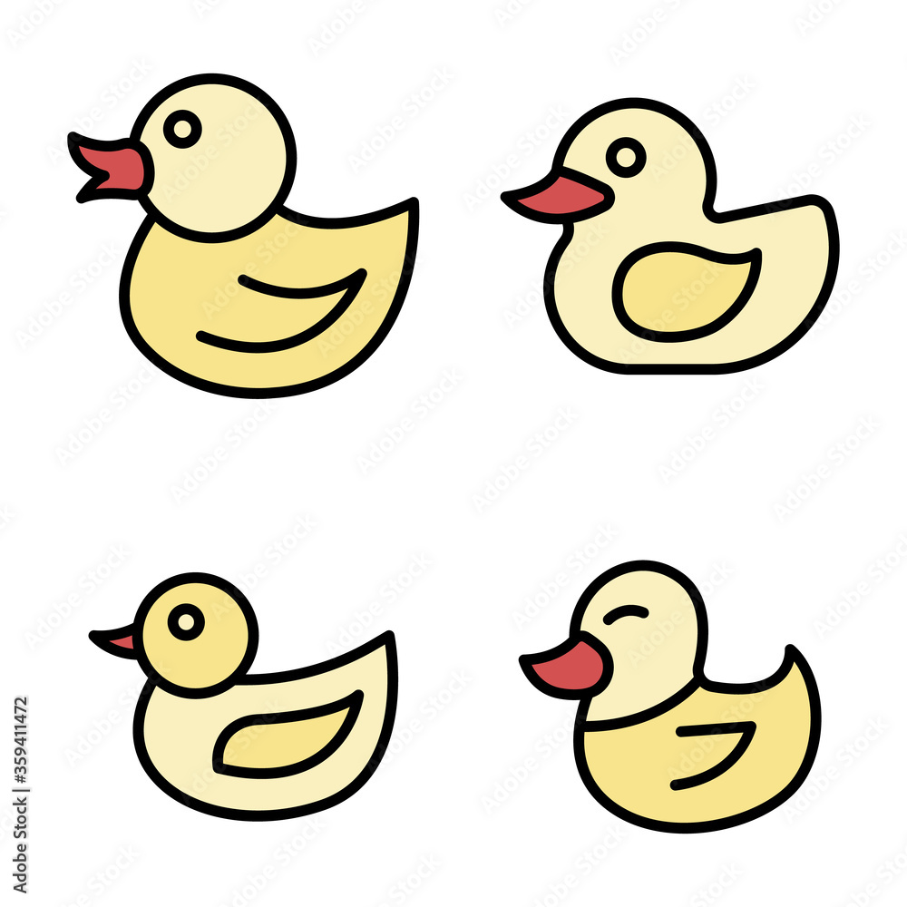 Duck icons set. Outline set of duck vector icons thin line color flat on white Duck icons set. Outline set of duck vector icons thin line color flat on white