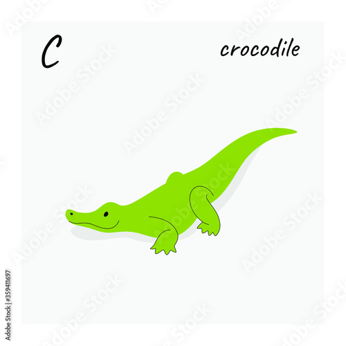 Cute crocodile - cartoon animal character. Vector illustration in flat style isolated on gray background.