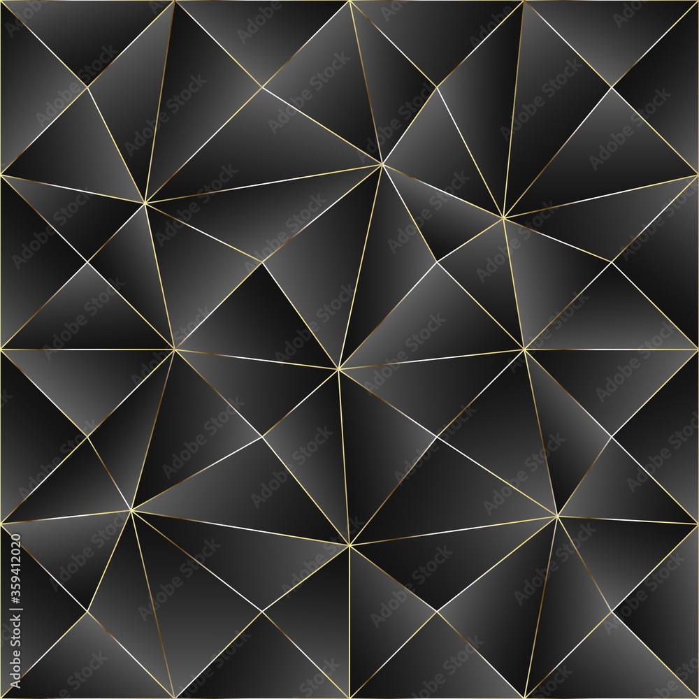 Abstract geometric seamless pattern. Golden and dark black low poly repeated background. Vector illustration. Abstract geometric seamless pattern. Golden and dark black low poly repeated background. Vector illustration.