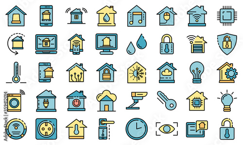 Smart home icons set. Outline set of smart home vector icons thin line color flat on white
