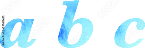 Letters, watercolor blue texture, font, serif, characters, lettering