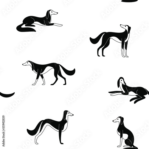 Cartoon happy greyhound - seamless trendy pattern with dogs in various poses. Flat vector illustration for prints  clothing  packaging and postcards.