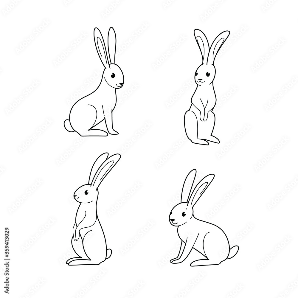 Cartoon hare sketch line icon. Сute animals set of icons. Cartoon hare sketch line icon. Сute animals set of icons.
