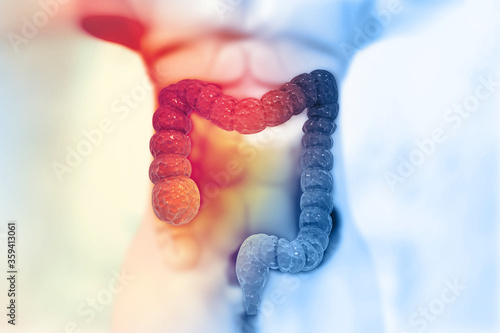 Human colon on scientific background