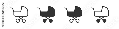Baby carriage icons in four different versions in a flat design