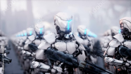 invasion of military robots. Dramatic apocalypse super realistic concept. Future. 4k animation.