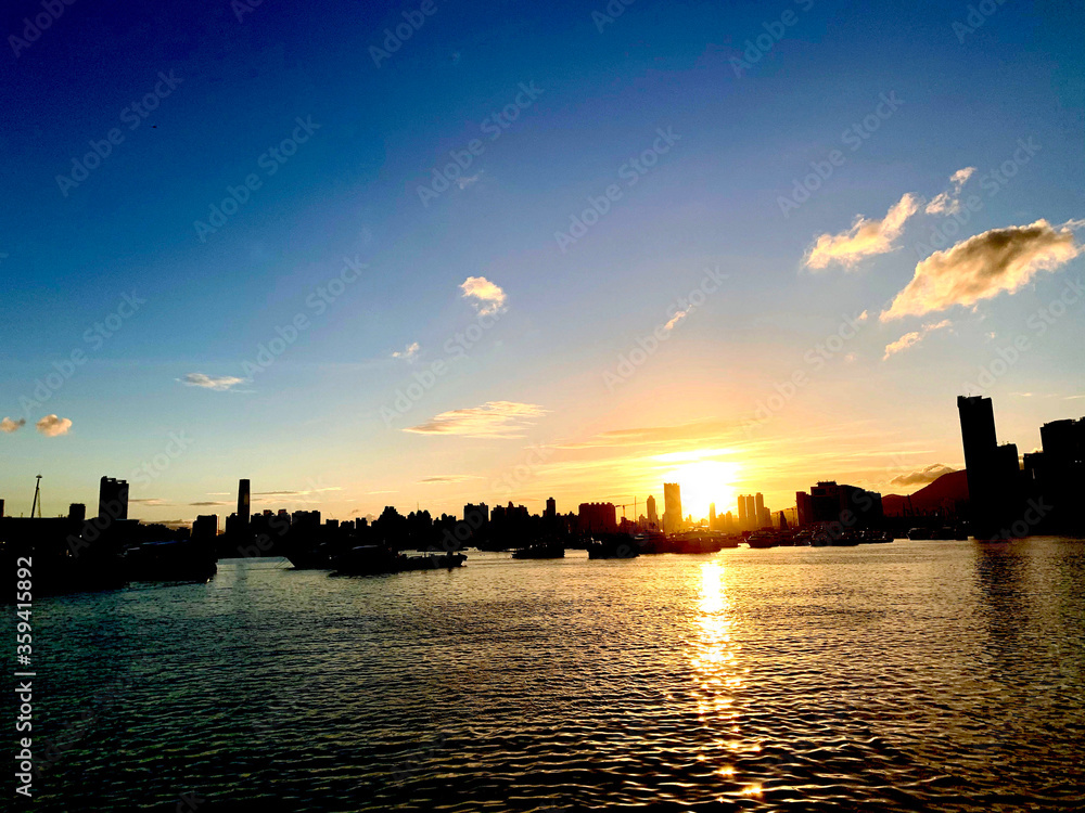 Sunset view with sky sea shadow landscape in Hong Kong