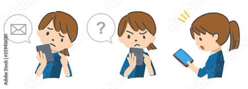 スマートフォンを操作する女性のベクターイラスト