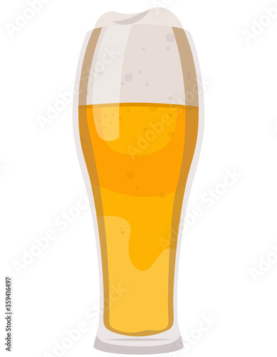 Glass of beer in cartoon style. Single object isolated on white background.