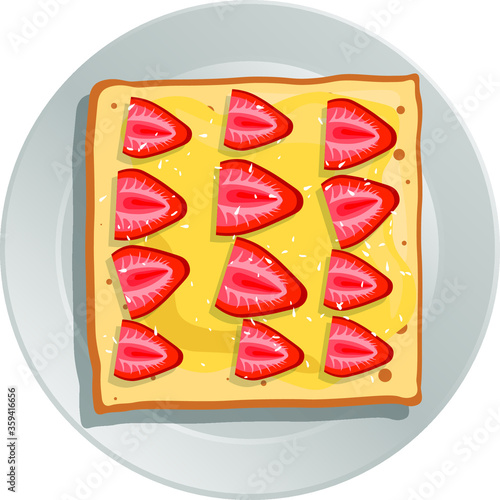 Sandwich with strawberries and seasoning on a plate