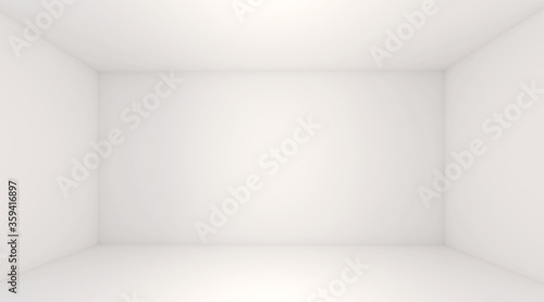 White room space background. Front view of white interior, empty room with soft light illumination. 3d rendering.