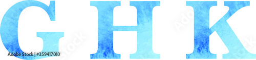 Letters, watercolor blue texture, font, serif, characters, lettering
