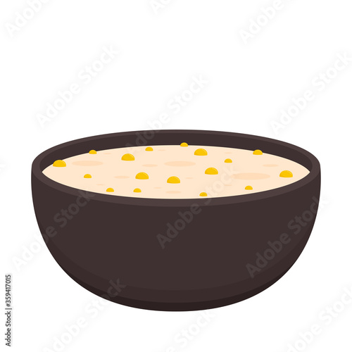 Corn soup vector. Corn soup in bowl.
