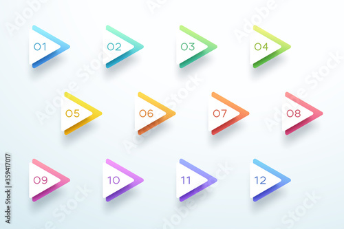 Number Bullet Point Colorful Arrow Set 1 to 12