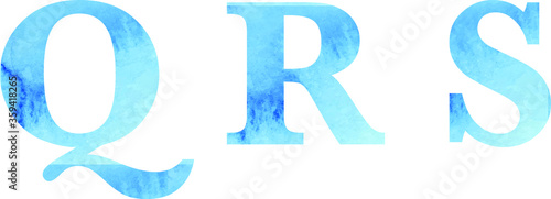 Letters, watercolor blue texture, font, serif, characters, lettering
