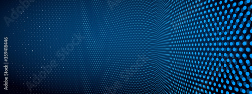 Obraz na plátně 3D abstract dark blue background with dots pattern vector design, technology theme, dimensional dotted flow in perspective, big data, nanotechnology